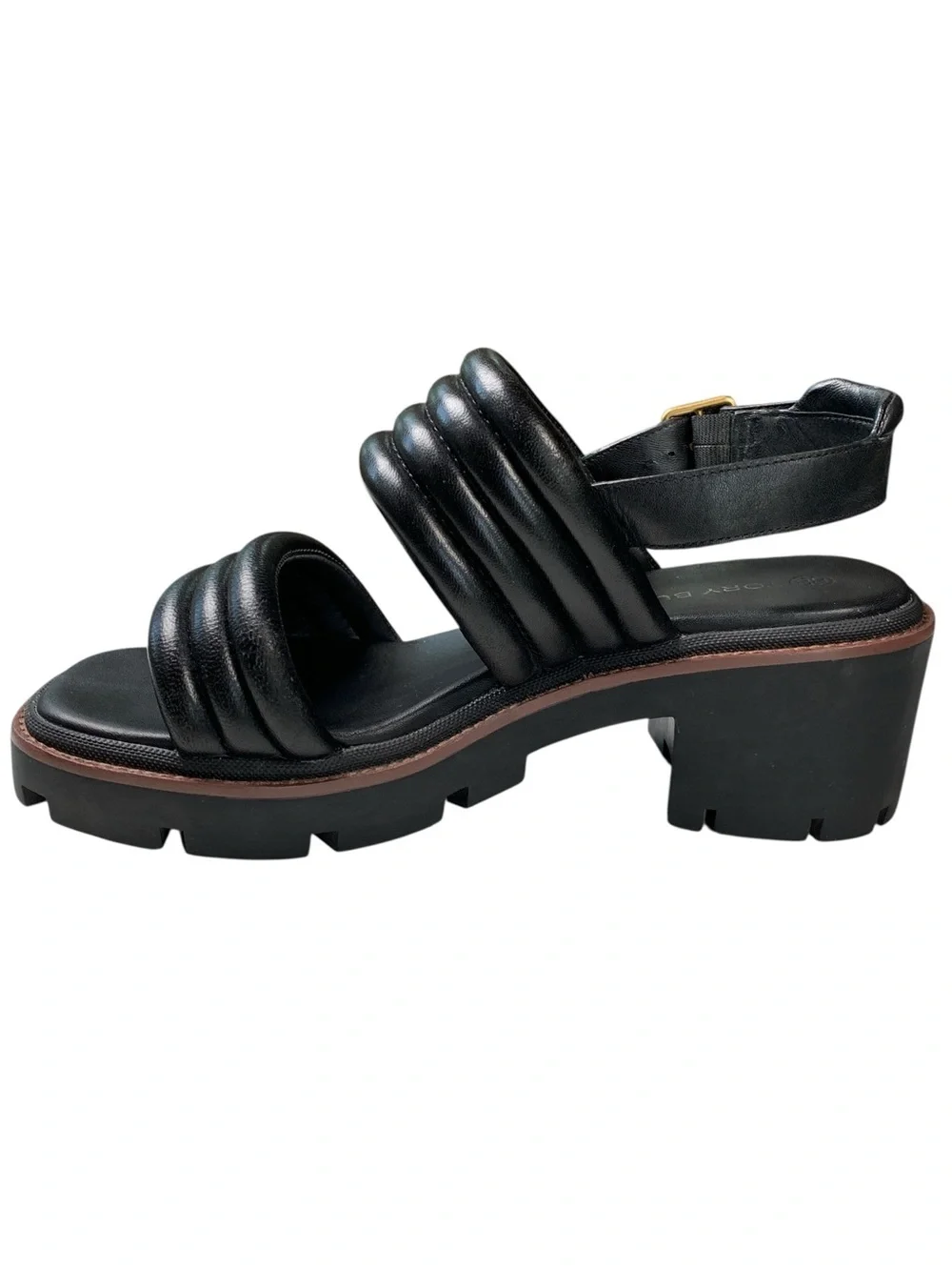 Tory Burch Kira Quilted Leather Lug Sole Slingback Sandals Size 9 Black